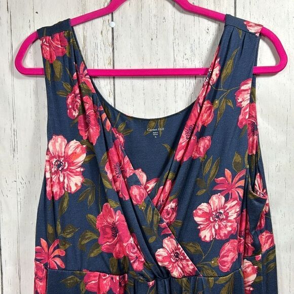 Garnet Hill Navy Pink Floral Sleeveless Dress XL Cottagecore Romantic Pockets - Picture 5 of 12